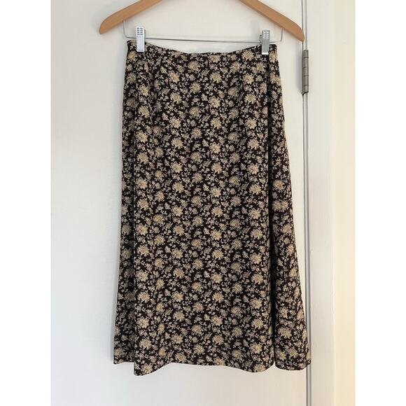 Talbots Dresses & Skirts - Vintage 90s Talbots Petite Pure Silk Brown Floral Cottagecore Skirt Midi Size 4